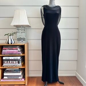 Vintage Tadashi Black Velvet Gown with Open Back Special Occasion Dress